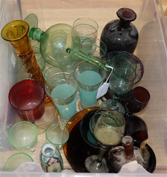 A group of Continental coloured glass ware and various drinking glasses